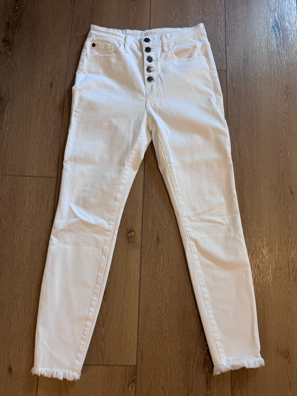 High-Rise White Skinny Jeans with Button Fly